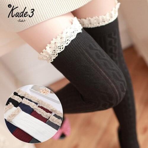 Cute Twist Pattern Cotton Thigh High Stockings Lace Trimmed Over Knee Stockings 5 Colors Knee Socks Long Socks Lolita 4829
