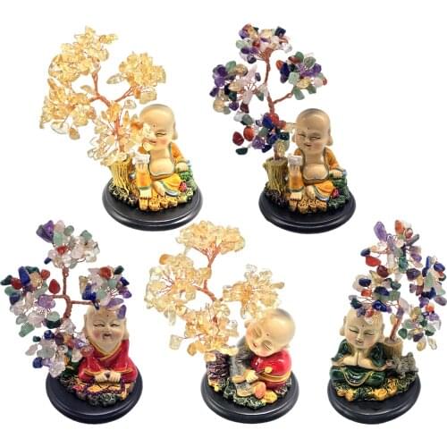 Money Tree Feng Shui Crytal Money Tree Office Home Table Feng Shui Decor with Monk Statues Home Decoration Ornaments Gifts