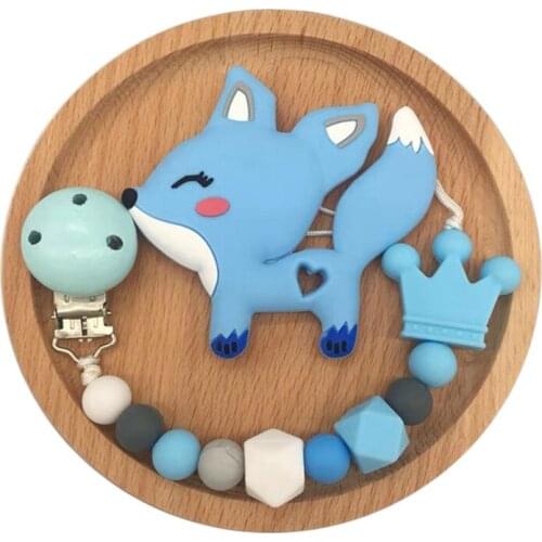 Silicone Teether Toy Gel Pacifier Chain Cartoon Fox Teething Toy For Teeth Newborn Silicone Nipple Clip Holder Baby Teething Set
