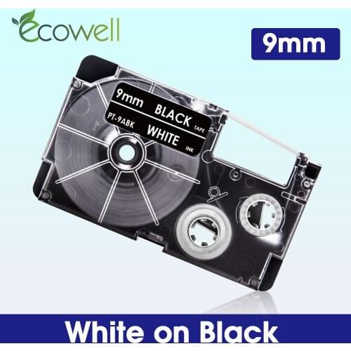 Ecowell 9mm XR-9ABK XR9ABK Compatible for Casio XR 9ABK White on Black Label Tape for Casio KL-100 KL-120 KL-60 200 Label Maker