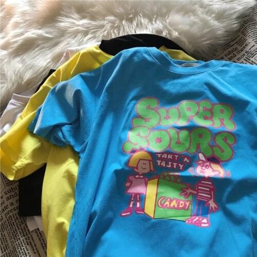 Pure Cotton Fun Cartoon T Shirts Hip Hop Graphic Tee Harajuku Kawaii Teens Girls Clothes 2021 Summer Streetwear Japanese Fashion