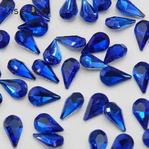 Hisenlee Teardrop Pear Shape Sapphire Clear Crystal Pointed Bottom Super Shining Glass Rhinestone 100pcs Home Decor Art Gem