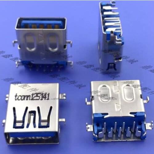 10PCS Imported USB 3.0 female seat 9 feet TCONN125141 sinking type blue rubber board upward connector