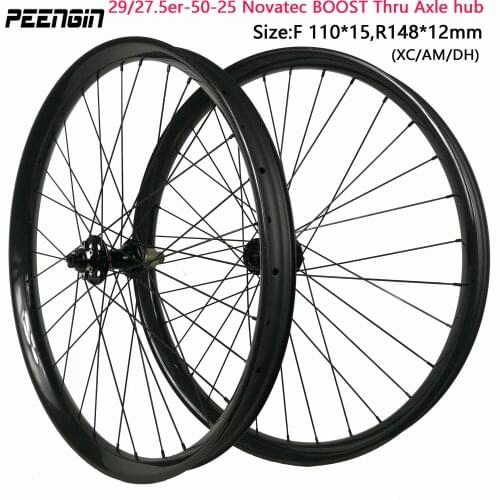 29er/27.5er OEM carbon MTB wheels 50mm width 25mm depth mountain bike wheelset boost size thru axle front 110X15mm rear 148X12mm