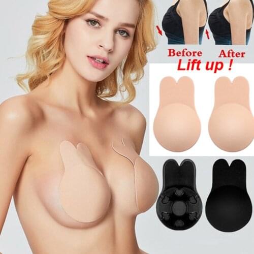 Reusable Silicone Lift Up Bra Women Nipple Cover Pasties Sticky Adhesive Breast Tape Push Up Strapless Invisible Rabbit Bra Pads