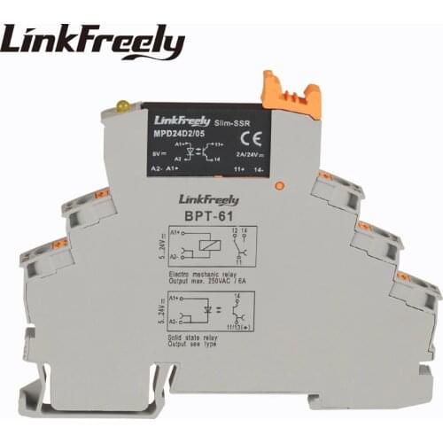 MPD24D2/05BPT New DC DC SSR Solid State Relay Din Rail 5VDC Input 24VDC 2A Output Plug-in Spring Industrial Voltage Relay Module
