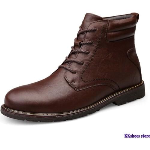 Plus Size Men Winter Boots With Fur Keep Warm Genuine Leather Men Snow Boots Platform Waterproof Ankle Boots Shoes