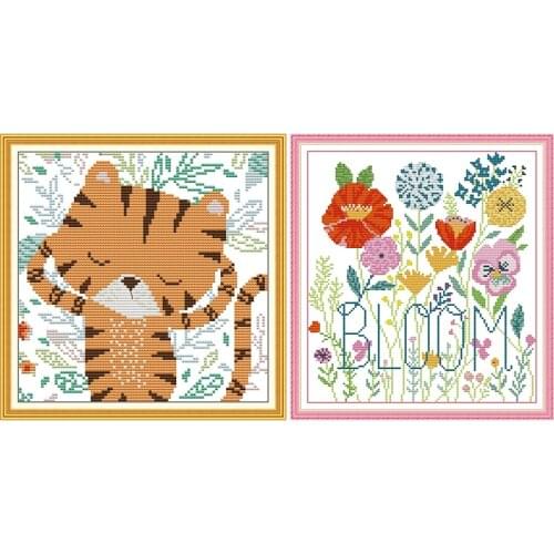 Joy Sunday Cross Stitch Kit Thinking Little Tiger Pattern 14CT 11CT Counted Cross Stitch Handmade DIY Embroidery Needlework Sets