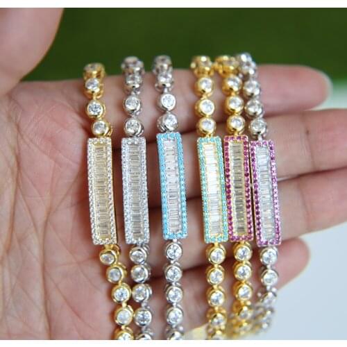 2019 new arrived geometric bar charm round cz tennis chain slider adjust cz bracelet bangle for gilr