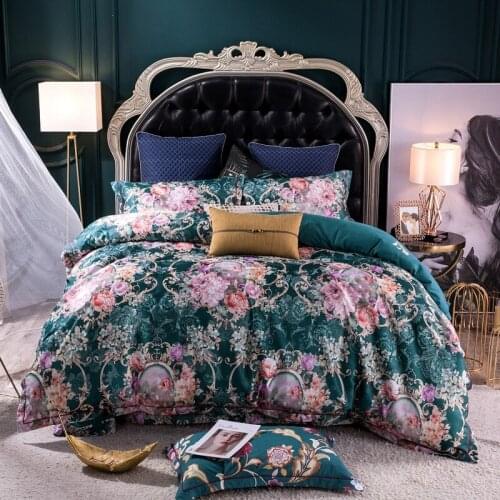 New Vintage Bright Color Flowers Jacquard Bedding Set 100%Cotton Silky Queen King size 4pcs Duvet Cover Bed sheet Pillowcase