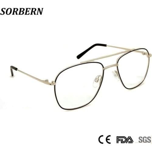 SORBERN Alloy Metal Oval Frames Women Men Retro Pilot Eyeglasses Vintage Optical Glasses Spectacles Myopia Eyewear Clear Lens
