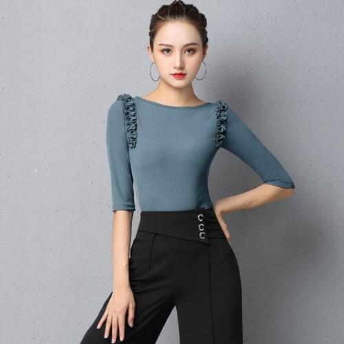 Latin Dance Clothes Womens Tops Autumn 2020 New Sexy Mid-Sleeve Slim Tops Modern Dance Practice Tops For Ballroom Dance DL6721