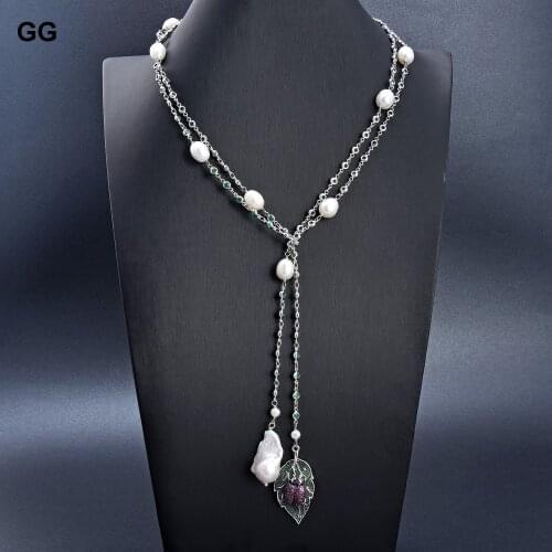 GuaiGuai Jewelry 52'' Freshwater White Keshi Pearl Cz Pave Insect Chain Necklace