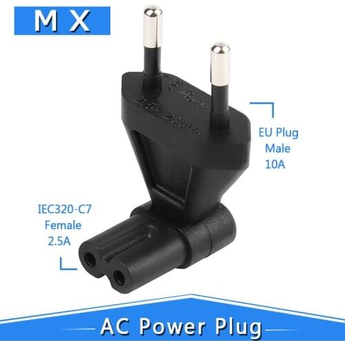 EU to IEC320 C7 Conversion Plug, 2-Pin European to IEC 320 C7 Right Angle AC Adapter