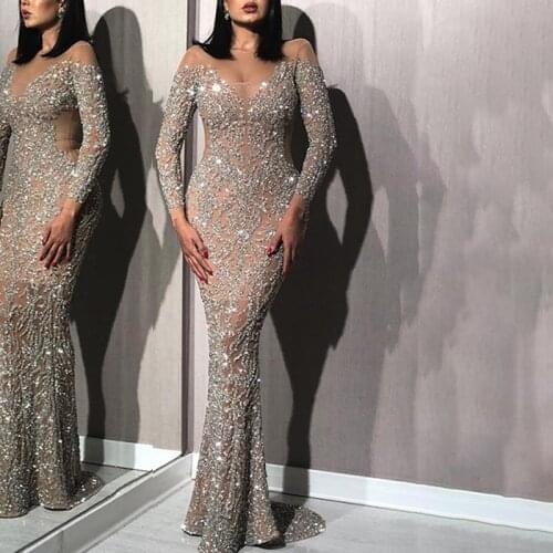 Dress Women 2020 New Summer Women Silver Sequin Long Dress Long Sleeve Floor Length Prom Wedding Sexy Party Bodycon Maxi Dress