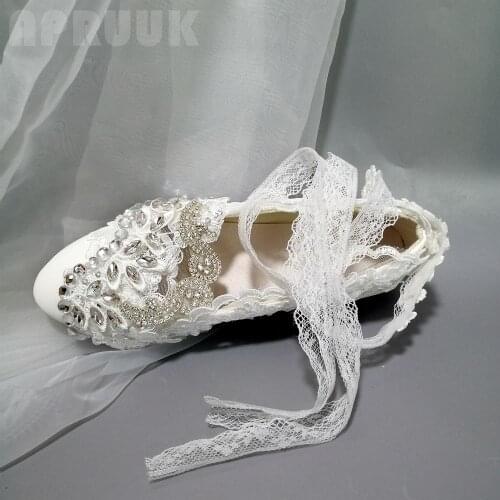 LUXURY crystal lace flats wedding shoes for bride handmade high quality silver rhinestones womens bridal bridesmaid lace up shoe