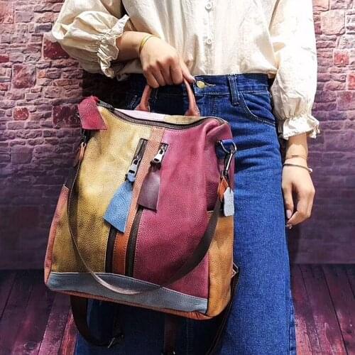 Luxury Fashion Retro Handbags Genuine Leather Backpacks Featured Wipe Color Womens Bags National Designer Messenger Bag