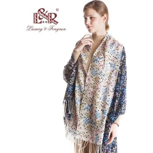 Luxury Brand Women 100% Wool Scarf for Ladies Print Flower Shawl And Wrap Foulard Femme Cashnere Winter Scarves Poncho Women