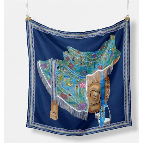 53cm Luxury Saddle Square Scarf Design Luxury Silk Women Scarf Bandana Headband Fashion Hijab Neckerchief female bow ties