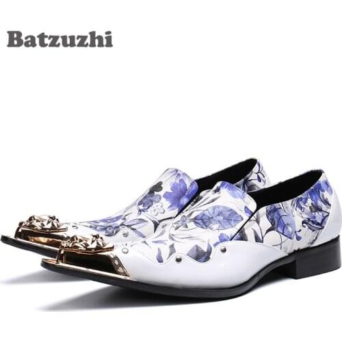 Batzuzhi Luxury Men Shoes Pointed Iron Toe Formal Leather Dress Shoes Men White Party and Wedding Mens Shoes Zapatos Hombre, 46