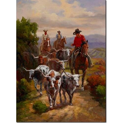 Cowboy Knight Herding the Cows DIY diamond mosaic rhinestone embroidery painting full drills square round stones cross stitch