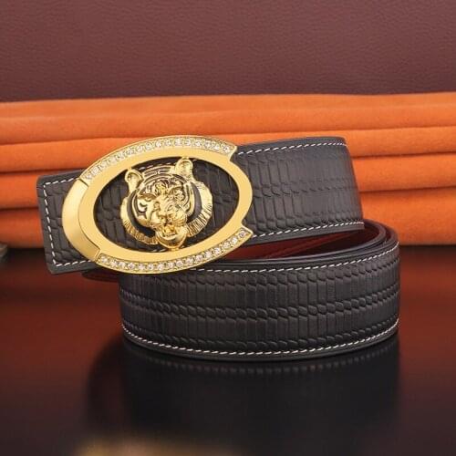 High Quality 3.8 Cm Wide Belt Tiger Copper Buckle Belt Mens Fashion Designer Belt Black Leather Denim Casual