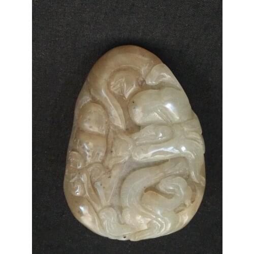 YIZHU CULTUER ART Collection Old Chinese Xinjiang Hetian Jade Hand Carving Dragon Statue Pendant