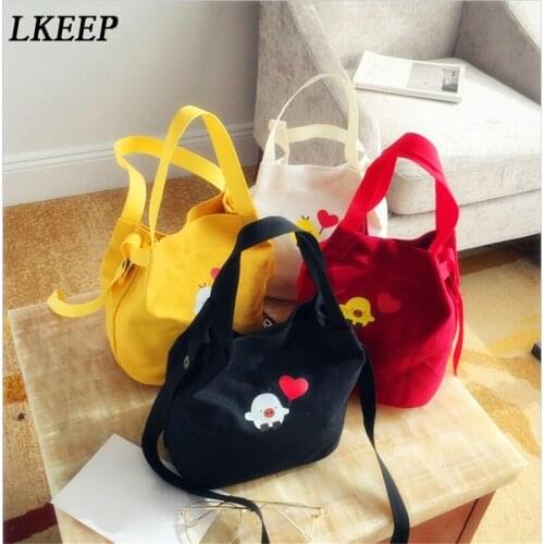 Women Bag Cute Heart Pig Chick Pattern Handbag Cartoon Canvas Bag Women Shoulder Crossbody Bags Small Mini
