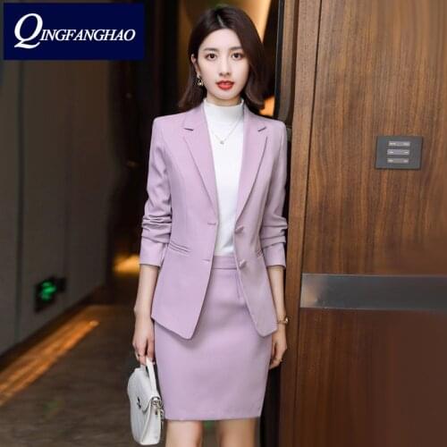 2021 women elegant fashion two -pieces suit sets female stylish plus size blazer and skirt or pant sets as8861