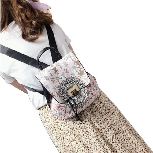 2021 New Retro Womens Backpack Color Printing Wide Shoulder Strap Backpack Fashion Leisure Bag Womens Ethnic Style Womens Bag