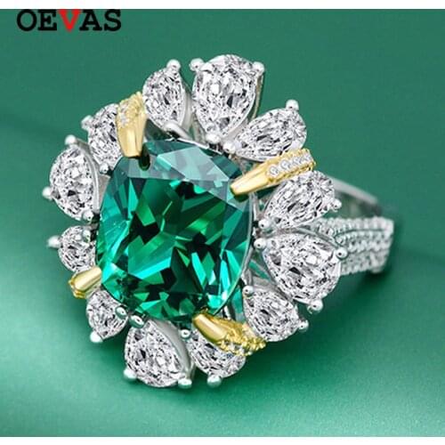 OEVAS Vintage 100% 925 Sterling Silver Created Moissanite Emerald Gemstone Wedding Engagement Ring Fine Jewelry Gift Wholesale
