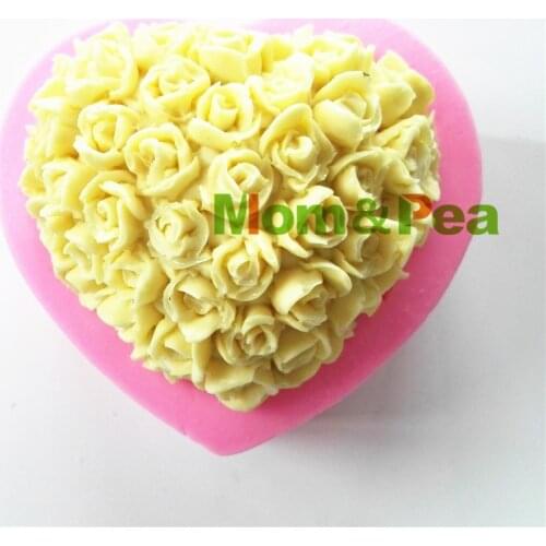 Mom & Pea 0232Free Shipping Heart With Roses Shaped Silicone Mold Cake Decoration Fondant Cake 3D Food Grade Silicone Mould 050