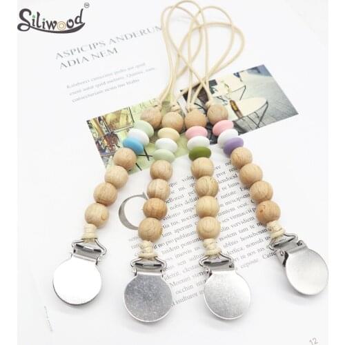 10pc Baby Pacifier Clips Wooden Pacifier Chain Beech Beads Pacifier Holder Accessories Baby Shower Gifts Dummy Clips BPA Free