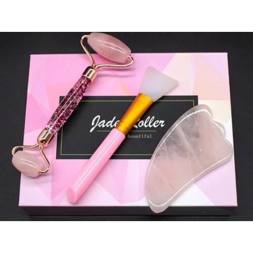 100% Natural Jade Beauty Skin Care Face Massage Roller Quartz Powder Crystal Gua Sha Stone Facial Body Eye Scraper Massager