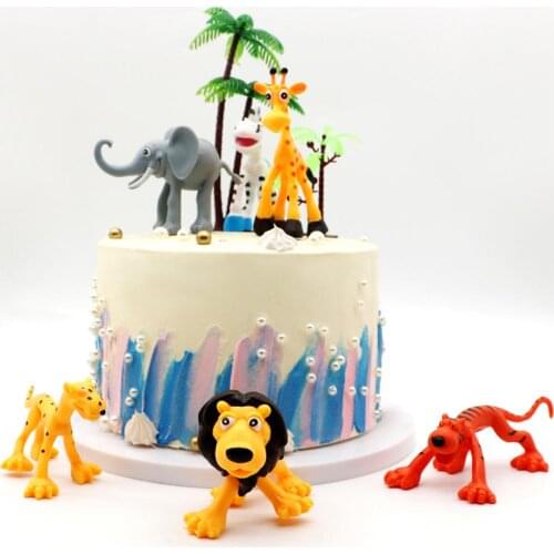 6pcs/set Animals Giraffe Lion Fox Decoration Monkey Cake Toppers for Childrens Day Party Baby Happy Birthday Supply Lovely Gift