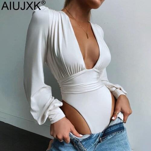 AIUJXK Long Sleeve Deep V Neck Sexy Bodysuit Women 2021 New Arrival Spring Autumn Bodys Party Club Outfit Woman Romper