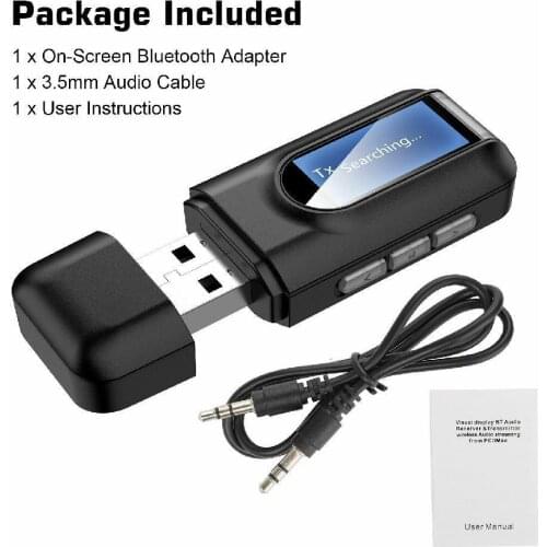 LCD Screen USB Bluetooth 5.0 Audio Receiver Transmitter Mini 3.5mm AUX Stereo USB Plug Bluetooth Adapter For Car PC TV Headphone