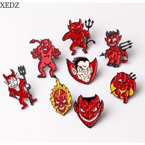 XEDZ new red fire baby brooch with fire head vampire badge fashion personality Halloween denim backpack pendant jewelry gift