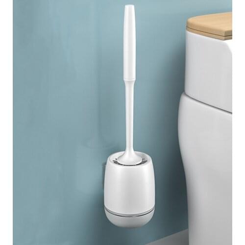 Self Cleaning Toilet Brush Holder Bathroom Set Tool Silicone Universal Wc Accessories Standing Gray Household Long Handle Soft