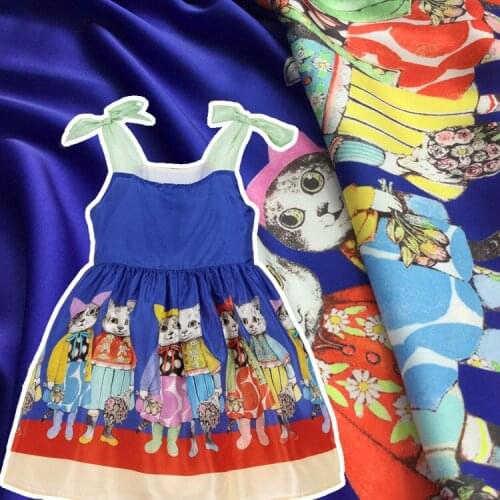 Childrens printed fabric for dress pants spring and summer new cat fabric wholesale digital printing fashion fabric two version