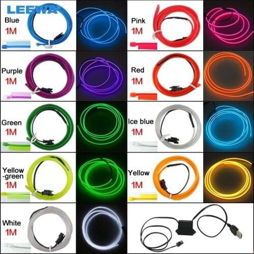 FEELDO 20set 9-color 1M Car Flexible Moulding EL Neon Glow Lighting Rope Strip With Fin 12V USB Power Inverter #CA5768