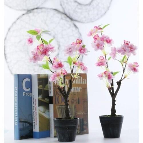 40cm Artificial Cherry Tree Potted Fake Plants Branches Silk Flowers Bonsai Mini Desktop Landscape For Home Closet Wedding Decor
