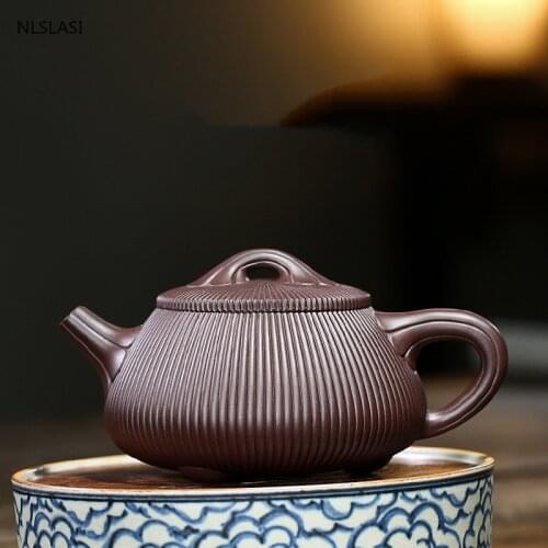 Large capacity 390ml Yixing classic tea pot purple clay Stone scoop teapot beauty kettle Raw ore Handmade Tea set Customized