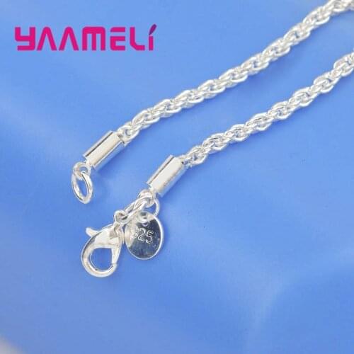 3mm Width Pure 925 Sterling Silver Charm Twisted Rope Necklace Chains Jewelry With Good Quality Lobster Clasps Set 16-30Inches