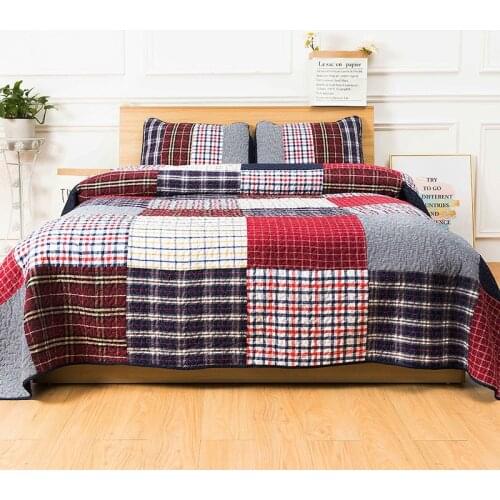 CHAUSUB Cotton Bedspread Quilt Set 3pcs/2pcs Handmade Patchwork Coverlets Lattice Print Quilts Pillowcase King Queen Size