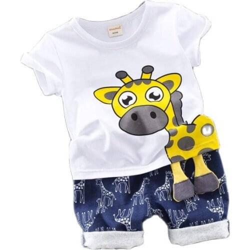 2019 Summer Baby Boys Girls Short Clothing Sets Infant Toddler Clothes Suits Giraffe T Shirt Shorts Kids Children Casual Suit