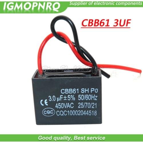 5pcs CBB61 3uf starting capacitance AC Fan Capacitor igmopnrq 450V CBB 3uf Motor Run Capacitor