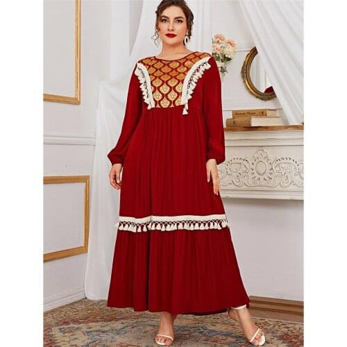 Red Tassel Abaya Women Muslim Long Maxi Dress Ethnic Kaftan Turkey Abayas Moroccan Gown Dubai Caftan Islamic Clothing Eid Robe