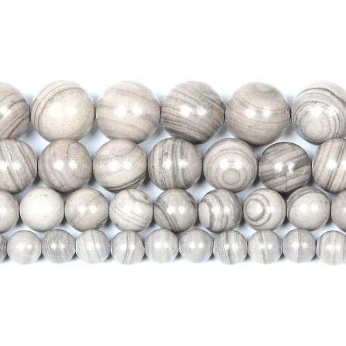 Natural Stone Smooth Grey Veins Stone Charm Gem Round Loose Beads For Jewelry Making Needlework Bracelet Diy Strand 4-12MM