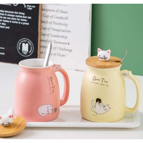 450ml Cup Creative Lovely Cat Heat-Resistant Mug Cartoon With Lid kitten Coffee Ceramic Mugs Children Cup Office Drinkware gift